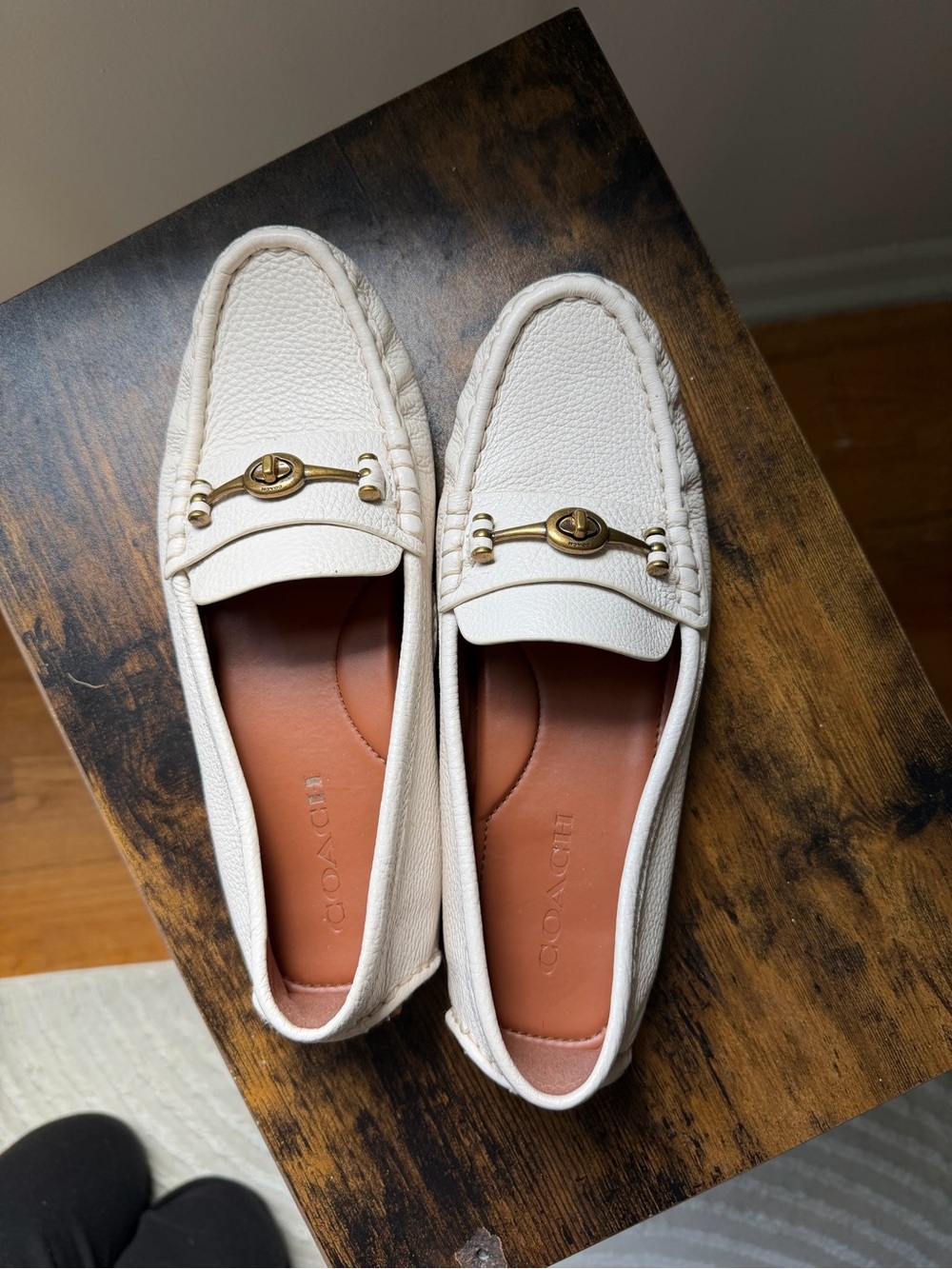 Coach Cream Leather Bit Loafers with Gold-Tone Hardware